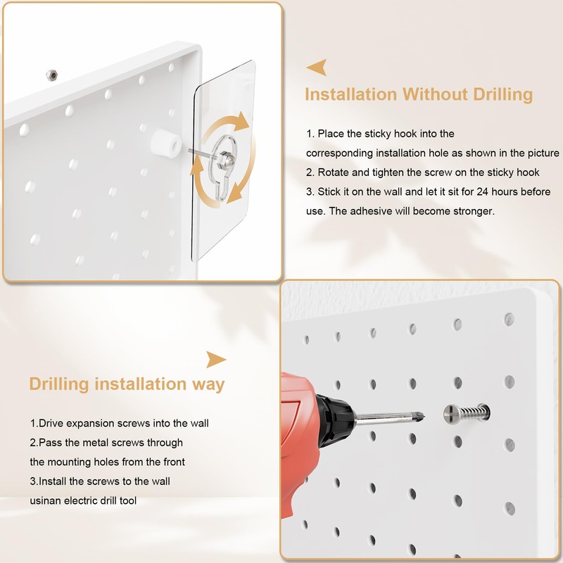 FZK Peg Board,36pcs Pegboard Kit, Includes 4 White Pegboard and