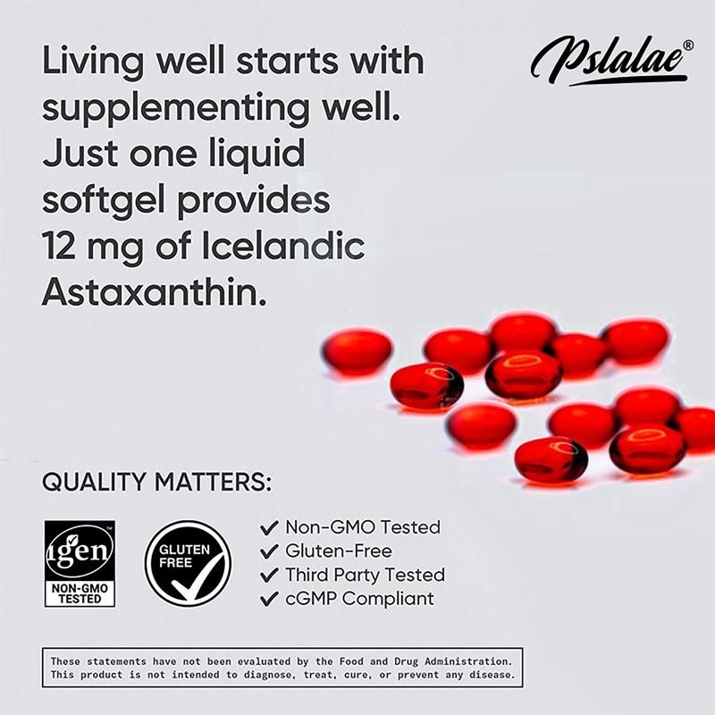 Pslalae|Astaxanthin Capsules |12mg|Astaxanthin|Cardiovascular|Energy|Immune System|60/120 Capsules - quantity: 60 Capsules