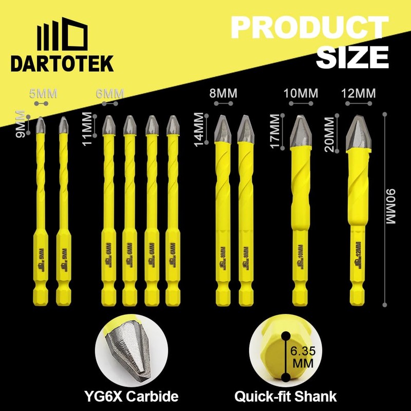 Crooked Head Eccentric Drill Bits 5/6/8/10/12MM Sets of DARTOTEK Twist