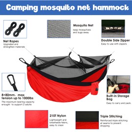Gold Armour Camping Hammock - Camping Essentials, Double Hammock with Bug Net, Camping Gear Hammock for Outside, Hiking, and Travel (Red & Black)