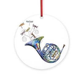CafePress French Horn Round 4" MDF Holiday Ornament