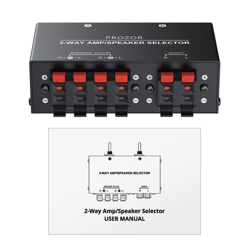 PROZOR Amplifier Speaker Selector Switch - 2(1)-In-1(2)-Out Bi-Directional Switcher Support