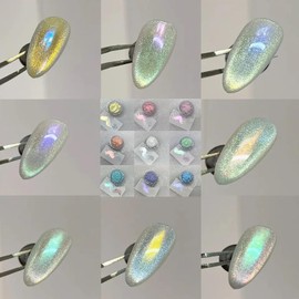 SILPECWEE Chrome Nail Powder, Metallic Mirror Glitter Effect Iridescent Pigment Dust Aurora Mermaid Pearl Chrome Powder for Gel Polish Manicure Kit Nail Art Decoration