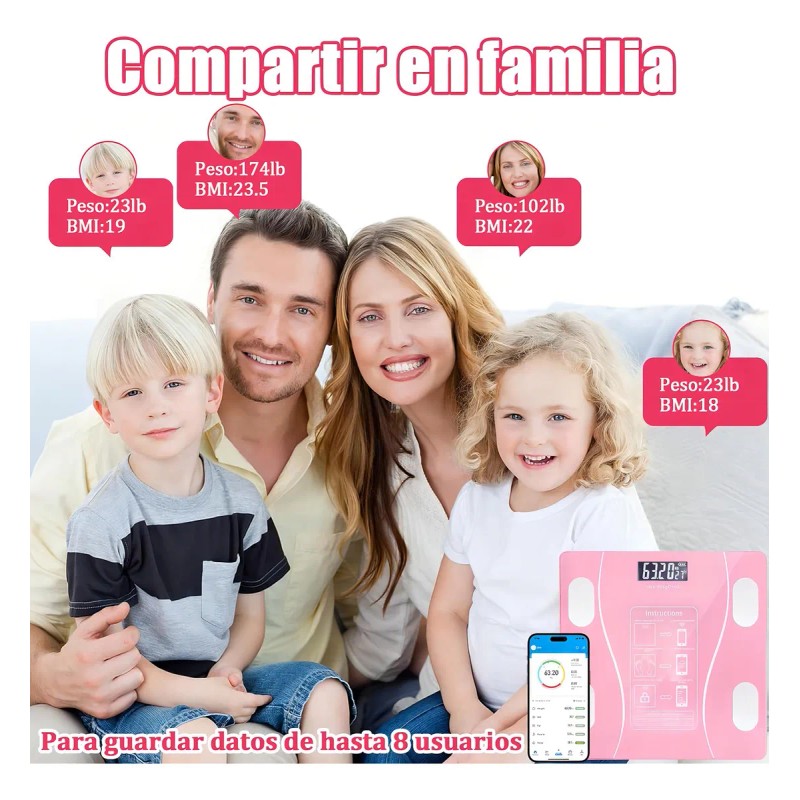 Báscula Inteligente Bluetooth Deylinghs Color Rosa Con App, 180 kg