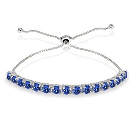 GemStar USA Sterling Silver 4mm Blue Round-cut Bolo Adjustable Bracelet made with European Crystals
