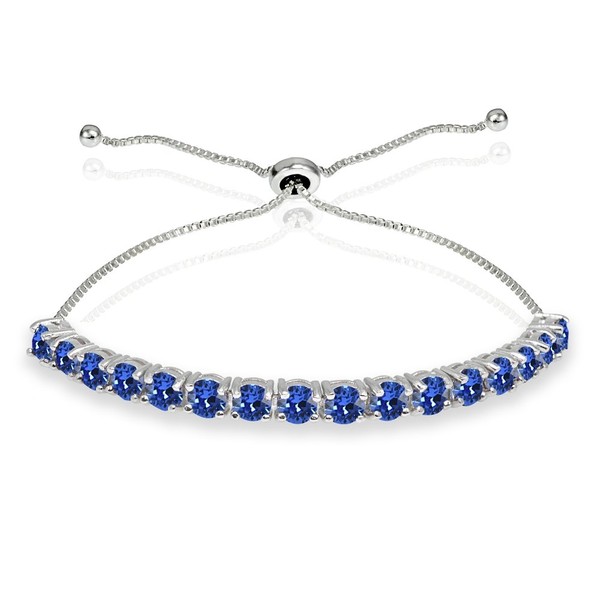 GemStar USA Sterling Silver 4mm Blue Round-cut Bolo Adjustable Bracelet