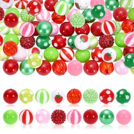 Whaline - Juego de 50 abalorio de goma de mascar mixtas de fresa de 20 mm, abalorio espaciadoras de color rosa, rojo y verde, para manualidades, suministros de joyería