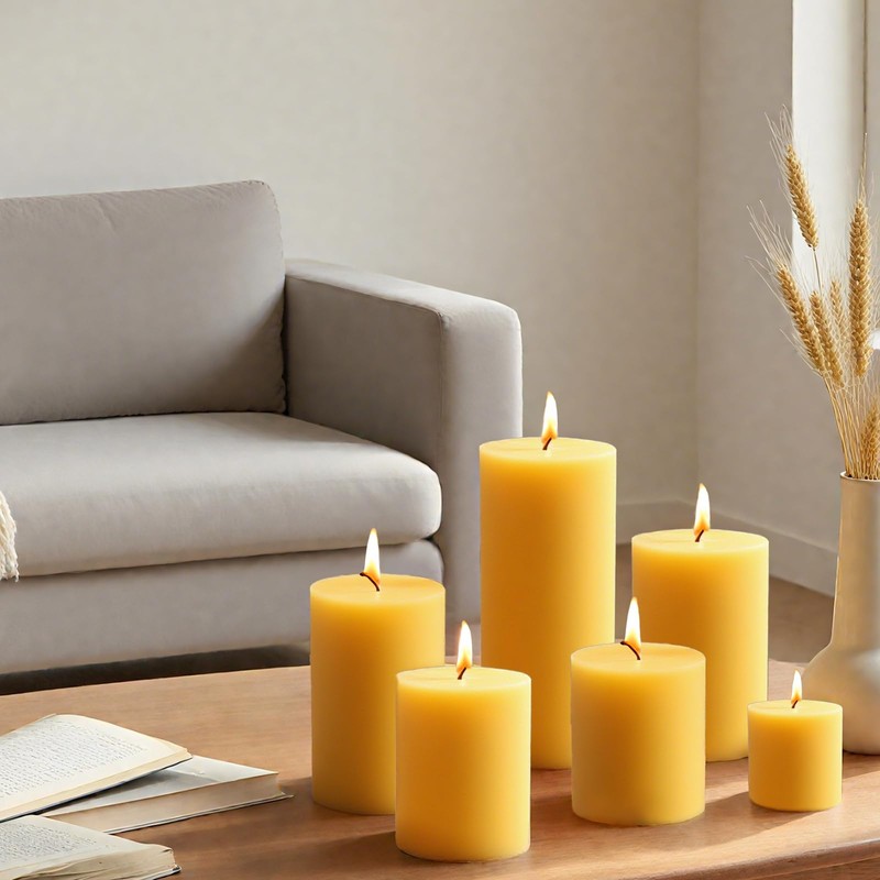 Natural Beeswax Candles Set of 6, Handmade Beeswax Pillar Candles