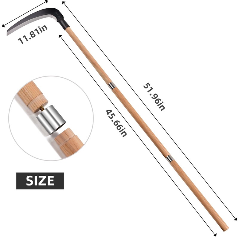 EcoDigiLife Solid Wood Long Handle Weeding Sickle, 30cm Extended Blade