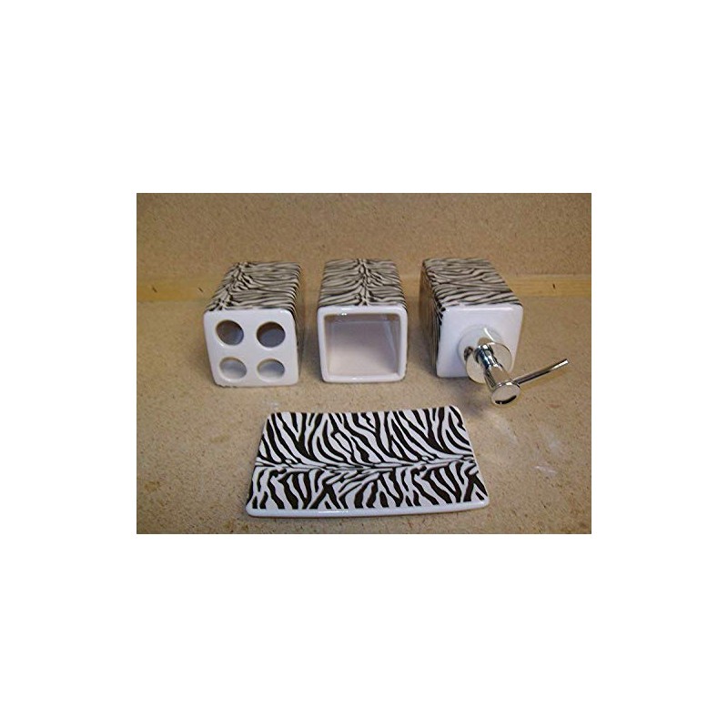 Zebra Stripe Print Bathroom Accessories Set, Lotion Dispenser, soap Dish,