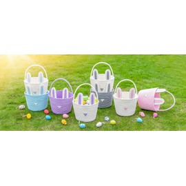 CubesLand Easter Baskets Empty Kids Easter Hunt Basket,Soft Skin-Friendly Baby First Easter Basket Handwoven Easter Bunny Basket Storage Easter Eggs Easter Decor 2-Piece 9.8 x 7.8 x 7.8"