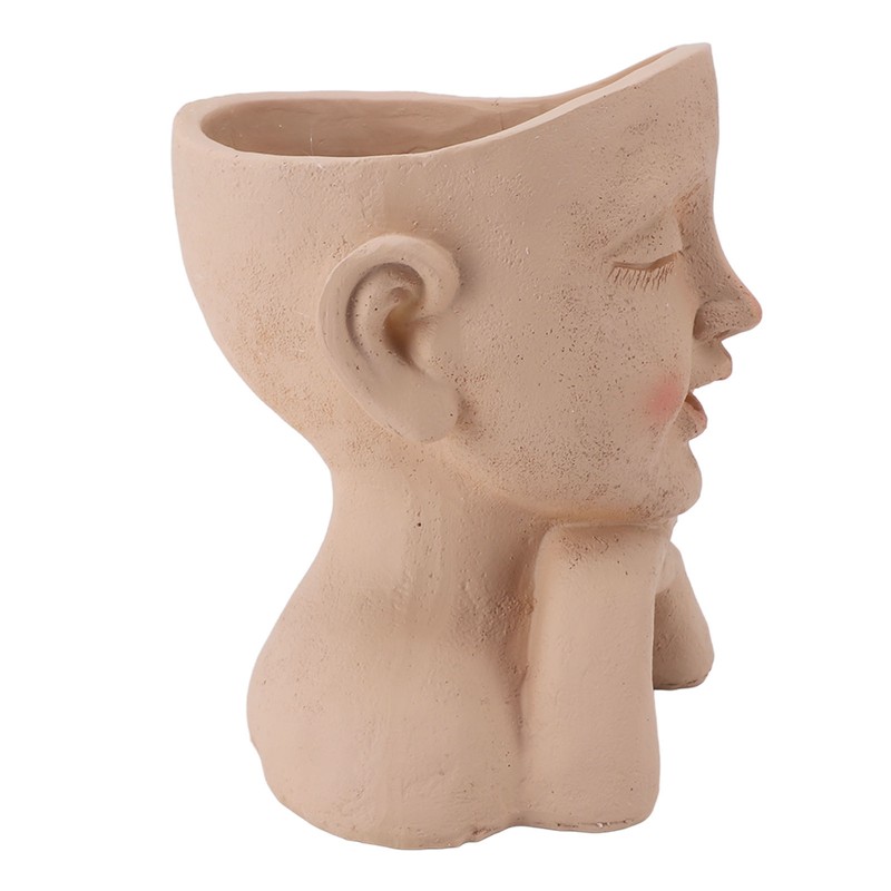 Men Face Flower Pot Hand Painting Resin Men Head Flowerpot