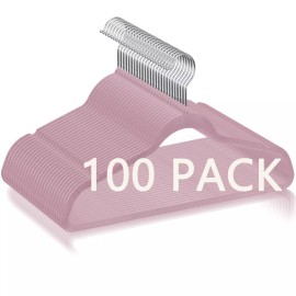 SEGAWE 100 Pack Velvet Hangers Flocked Non-Slip Clothes Hangers w/360° Swivel Hook Pink
