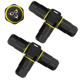 3 Way IP68 Waterproof Electrical Junction Box - 3 Pin Outdoor Cable Connector for 0.18-0.4in, Shielded Field Installable - 2Pack