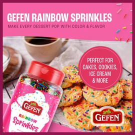 Gefen Rainbow Sprinkles, 10 oz | Rainbow Jimmies (2 Pack) | Decorating Sprinkles for Baking | Sprinkles for Ice Cream | Resealable Shaker Top | Corn Free | Dairy Free | Kosher (including Passover)
