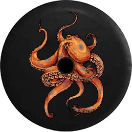 Pike Outdoors JL Series Spare Tire Cover Backup Camera Hole Kraken Octopus Ocean Sea Life Black 33 in