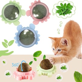 MBVBN 3 Piezas Catnip Ball，un Juguete para Gatos Interactivo de Pared/Giratorio de 360 ​​° Que se Puede Lamer，Triturar o Masticar, Bocadillo de Hierba Gatera para Limpiar los Dientes