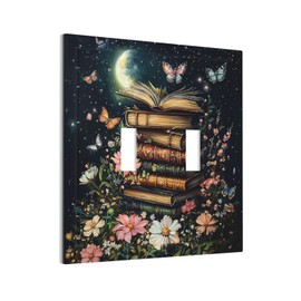 Donecmminery Decorative Switch Plates Book Moon Butterfly Colorful Flower 2 Gang Double Toggle Outlet Light Switch Cover Wall Plate Electrical Faceplate For Kids Room Office Decor