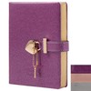 Heart Lock Journal Notebook with Key, Glitter Purple PU Leather