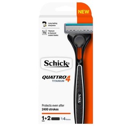 Schick Quattro 4 Titanium Mens Razor Kit 2 Blades