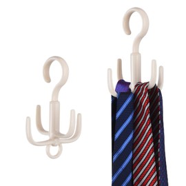 Space-Saving Tie Hanger, Small Space Storage and Organizer, 2 Piece Set, 360° Rotatable Portable Closet Organizers for Belt, Scarf, Bras, Tank top, Purses Etc(Beige)