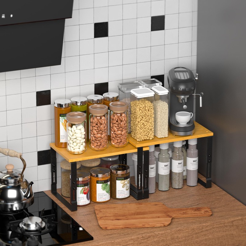 Expandable Kitchen Cabinet Organizer Shelves – Stackable Adjustable Metal and