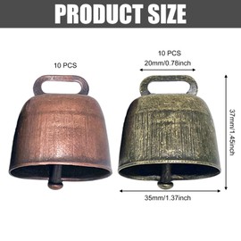 Pack of 20 Cow Bells: Small Cow Bells Vintage Mini Cow Bells Metal Cow Bells Animal Bells Super Loud Cow Sheep Copper Bells for Cow Horse Sheep Animal Bell (10 x Red Bronze + 10 x Bronze)
