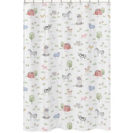 Sweet Jojo Designs Farm Animals Bathroom Fabric Bath Shower Curtain - Watercolor Farmhouse Horse Cow Sheep Pig