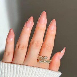 Coral Pink Press on Nails Almond Shape Medium Fake Nails Glossy Acrylic Nails Manicure Disign Full Cover Nails False Nails For Women And Girl 24pcs