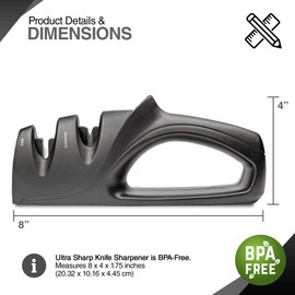 EXULTIMATE 2 Stage Knife Sharpener Comfortable Grip Handle Kitchen Sharpener, Easy to Use Sharpening Tool with Ceramic Slot Helps Repair and Restore Blades