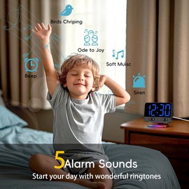 Venchin Loud Alarm Clocks for Heavy Sleepers, Digital Alarm Clock Beside with Light Mains Powered, Large LED Display for Kids, 4 Levels Brightness+Off, Snooze, USB Charging Port, 12/24H - Blue