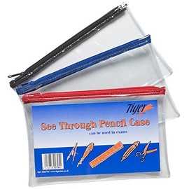 6 x Clear Exam Pencil Case See Through 20cm x 12.5cm Zip Bag Transparent Extra Strong