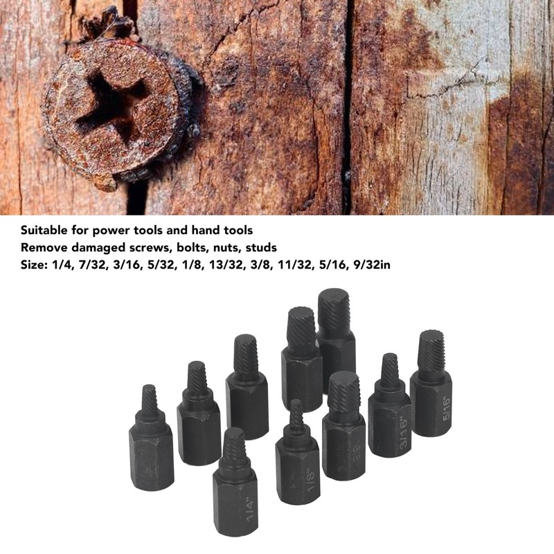 10Pcs Broken Screw Extractor Set 1/4 7/32 3/16 5/32 1/8