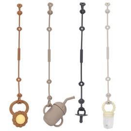 Nupoopy 4 Pack Toy Safety Straps for Baby, Silicone Baby Bottle Harness Straps｜Sippy Cup Leash｜Baby Teether Pacifier Holder Clips for Stroller, High Chair, Crib, Bag(Sand/Light Grey/Dark Grey/Clay)