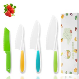 WALAWALA 4PCS Kids Knife Set for Real Cooking BPA Free with Plastic Toddler Play Kitchen Knives with Serrated Teeth Kitchen Safe Knives for Real Cooking and Cutting Fruits and breads