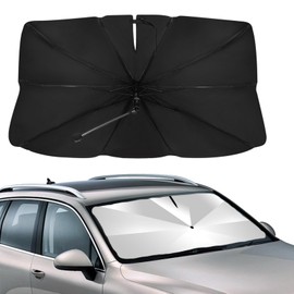 Sonnenschutz Auto Frontscheibe, Auto Sonnenschutz zu Frontscheibe Faltbar, Selbsthaftend UV Hitzeschutz Plane, Windschutzscheibe Auto Stützstange für Sommer 360° Drehbar (L)