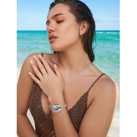 ENSKEFEN Silver Teardrop Cuff Bracelets for Women Chunky Hinged Waterdrop Bangle Bracelets Thick Silver Cuff Bangles Bypass Bracelet Statement Arm Cuff Bracelet Fashion Jewelry Gift