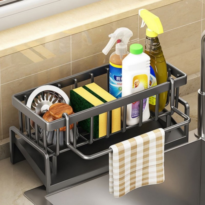 깔끔한 싱크대정리 자동 물빠짐 수세미 거치대 23x9cm 탄소강 Neat Sink