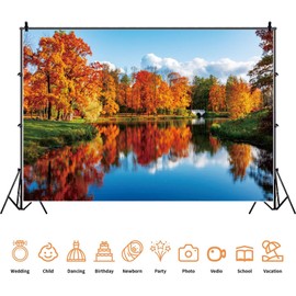 Yeele 7x5ft Natural Lake Scenery Backdrop Autumn Golden Tree Blue River Outdoor Landscape Photography Background Countryside View Kid Adult Portrait Photo Studio Props
