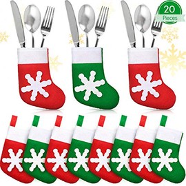 20 Pieces Christmas Socks Decoration Snowflake Tableware Holders, Mini Christmas Stockings Knife Spoon Fork Bag for Xmas Party Dinner Table Decoration Supplies Christmas Socks Decorations