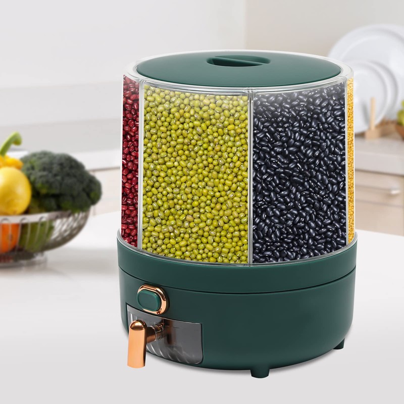 BANLICALI 6 Grid Rice Dispenser, 360° Rotating Dry Rice Dispenser