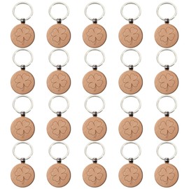 Keboyoe Pack of 20 Wooden Key Chains, Lucky Charm Key Fob Clover, Party Favours, Clover Key Chains, Farewell Gift for Decoration, Thank You Gifts, wood-coloured