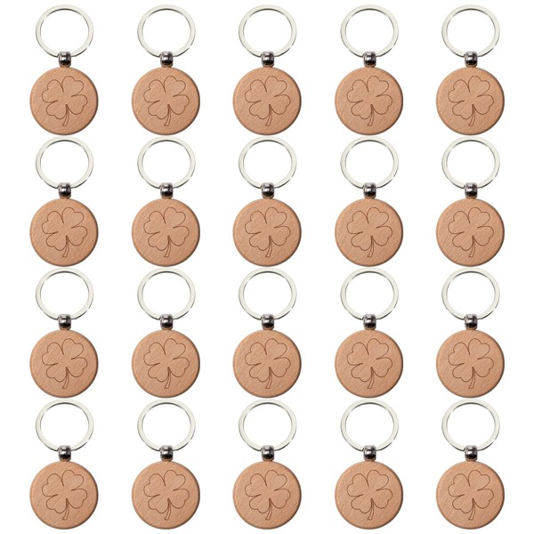 Keboyoe Pack of 20 Wooden Key Chains, Lucky Charm Key