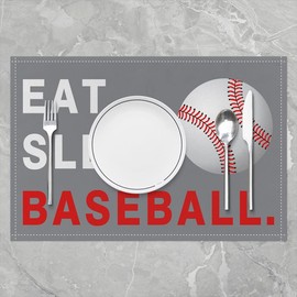 Baseball Table Place Mats Set of 4 Sports Game Table Mats Kitchen Decor Dinner Indoor Baseball Gaming Placemats Dining Table White Red Grey jejeloiu Placemats 18"x12"