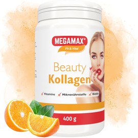 Megamax Nutrition - 400 g - Beauty Collagen Powder - with Biotin Vitamin Complex - Orange Flavour - For Skin Hair Nails Connective Tissue Joints Muscles Bones - High Quality Collagen Hydrolysate