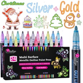 PAINTIGO 24 Double Line Outline Markers,Colors Super Squiggles Shimmer Outline Marker Set, Self Outline Metallic Glitter Drawing Markers Pens for Card Making, Christmas Greeting Card, DIY Art Crafts