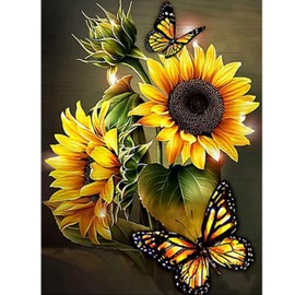 Huacan Sunflower Diamond Painting Kits for Adults Beginners Butterfly Diamond Art Kits Full Square Drill AB Diamond Painting Gem Home Wall Decor Gift 11.8x15.7in