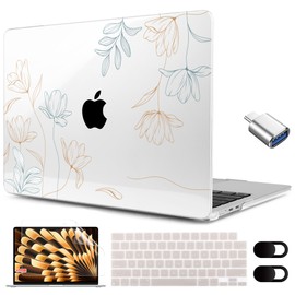 MEEgoodo for M4/M3/M2 MacBook Air 15.3 inch Case 2025 2024 2023, Case Fit Model (A3241/A3114/A2941) for MacBook Air 15 inch, Laptop Hard Shell with Keyboard Cover, Engraving Floral