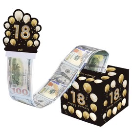 18th Birthday Money Box for Cash Gift,Black Gold Pull Surprise Money Gift Box for Boys and Girls 18th Birthday Presents,Birthday Gift Money Box Money Presentation Box for Cash Gifts Birthday