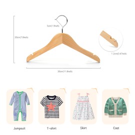 Nature Smile Kids Baby Children Toddler Wooden Shirt Coat Hangers with Notches and Anti-Rust Chrome Hook Pack of 10 (Natural)